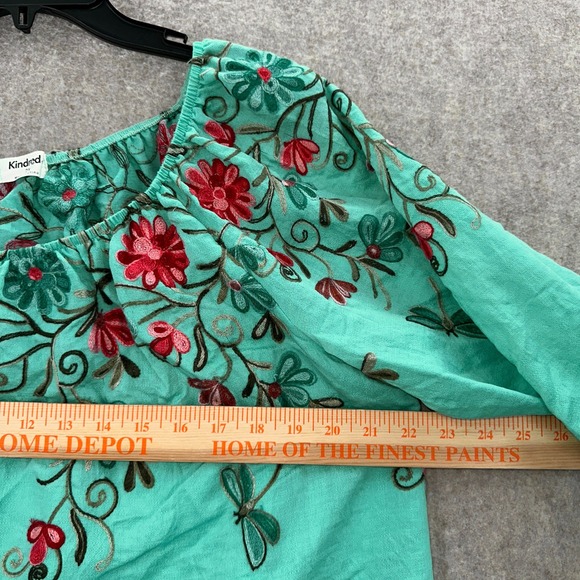 Kindred Turquoise Embroidered Floral Dragonflies Scoop Neck Blouse Top 2X - Picture 7 of 8